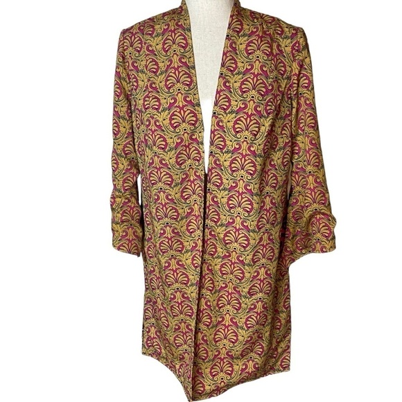 Chico’s women’s Reversible Kimono art to wear artsy pink/ mustard - Picture 8 of 14